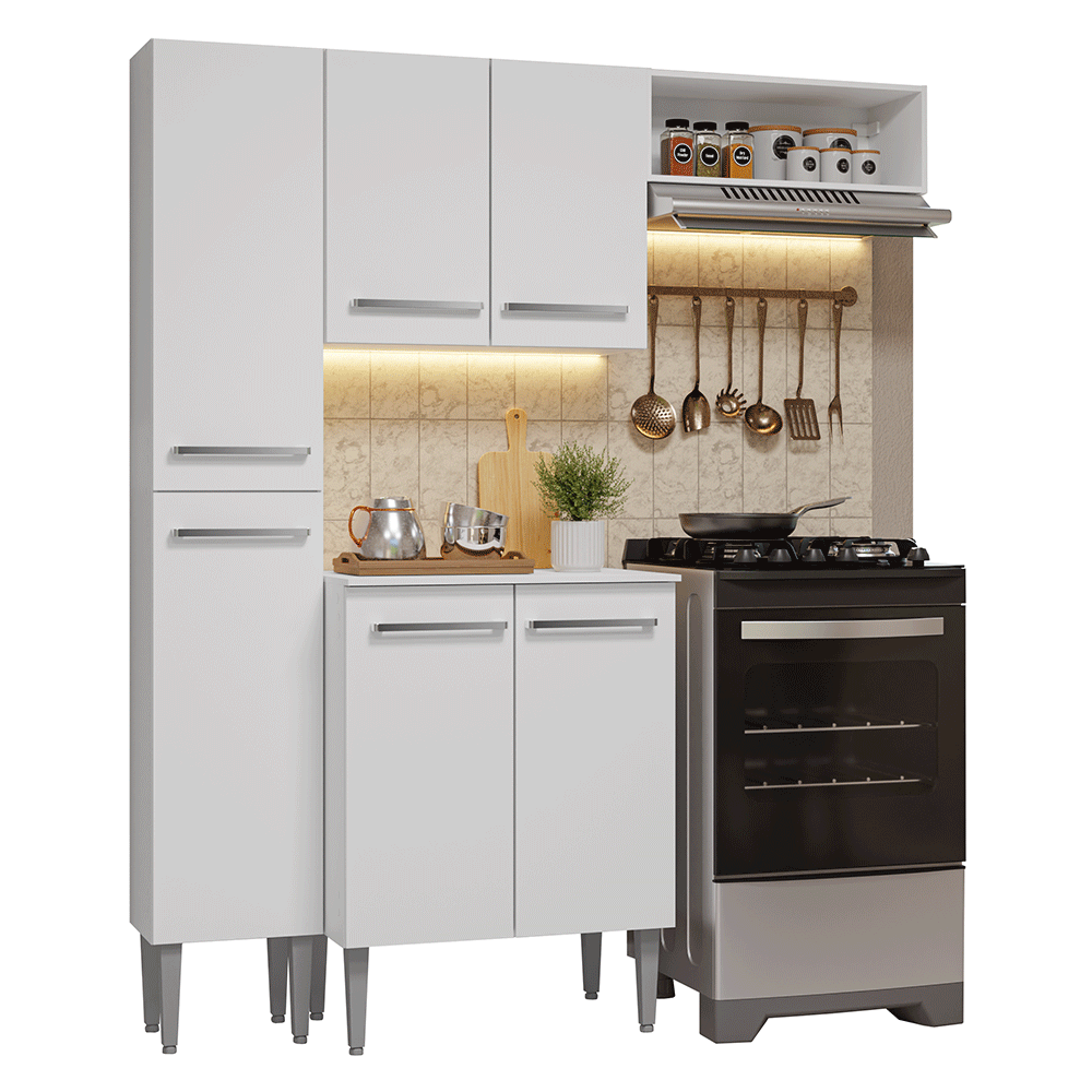 Armário de Cozinha Compacta 156cm Branco Emilly Madesa 01