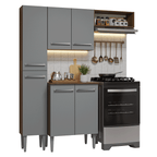 Armário de Cozinha Compacta 156 cm Rustic/Cinza Emilly Madesa 01