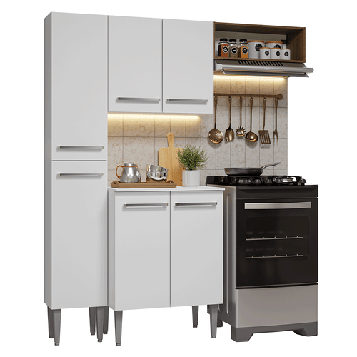 Armário de Cozinha Compacta 156 cm Branco/Rustic Emilly Madesa 01