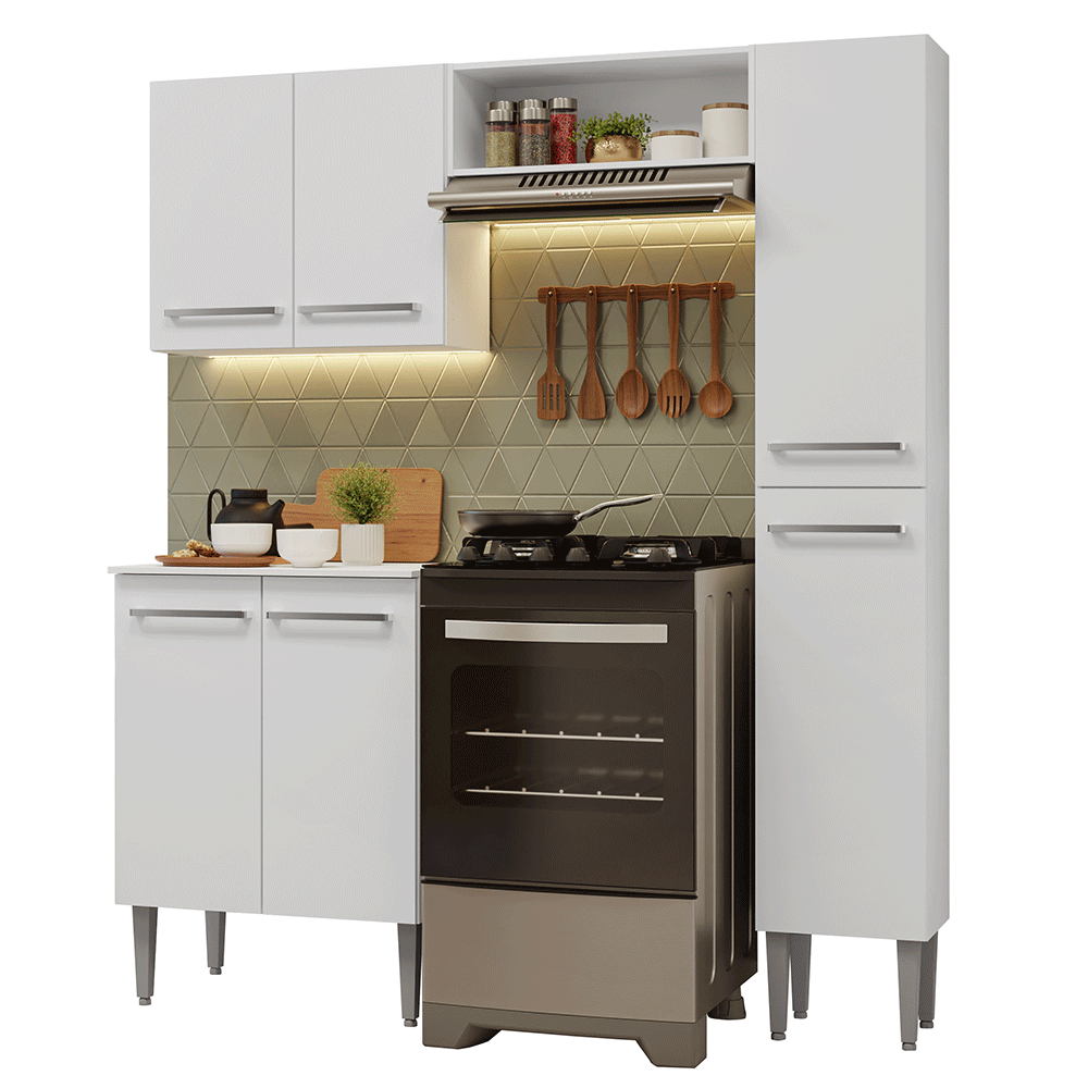 Armário de Cozinha Compacta 156cm Branco Emilly Madesa 02
