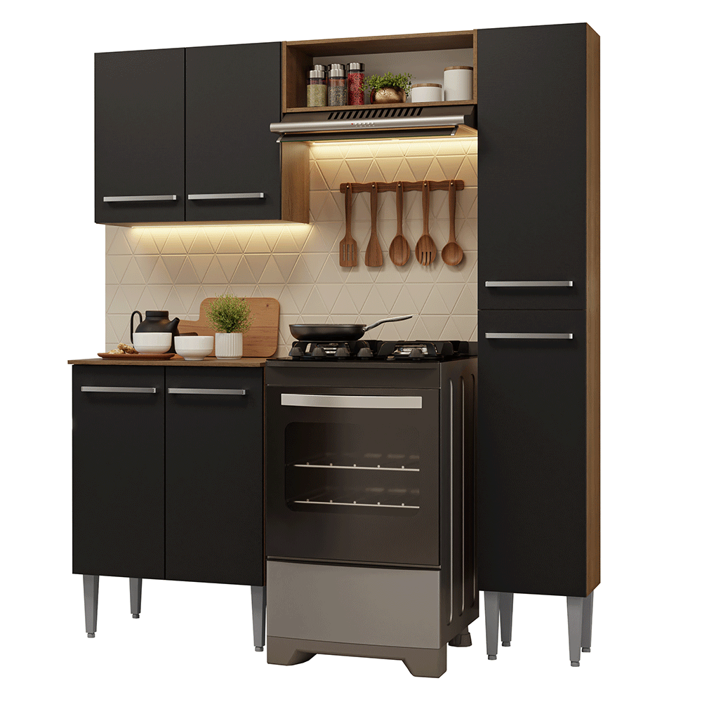 Armário de Cozinha Compacta 156 cm Rustic/Preto Emilly Madesa 02