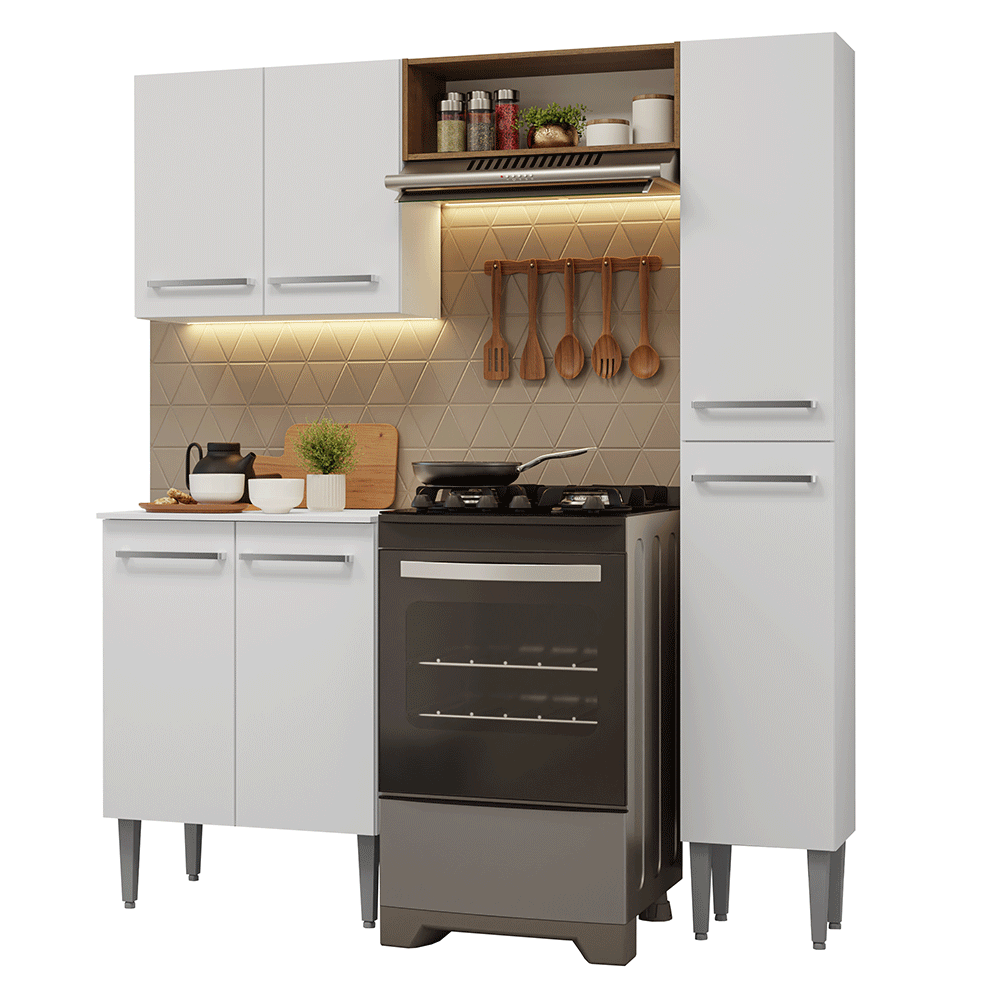 Armário de Cozinha Compacta 156 cm Branco/Rustic Emilly Madesa 02