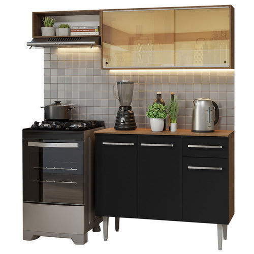 Armário de Cozinha Compacta 165cm Rustic/Preto Emilly Madesa 04
