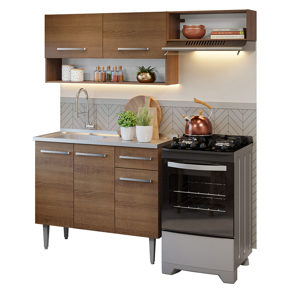 Armário de Cozinha Compacta 165cm com Pia Rustic Emilly Madesa 09