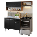 Armário de Cozinha Compacta 165cm com Pia Rustic/Preto Emilly Madesa 09