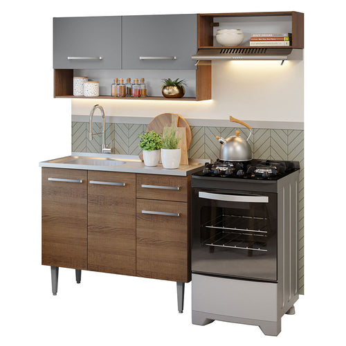 Armário de Cozinha Compacta 165cm com Pia Rustic/Cinza Emilly Madesa 09