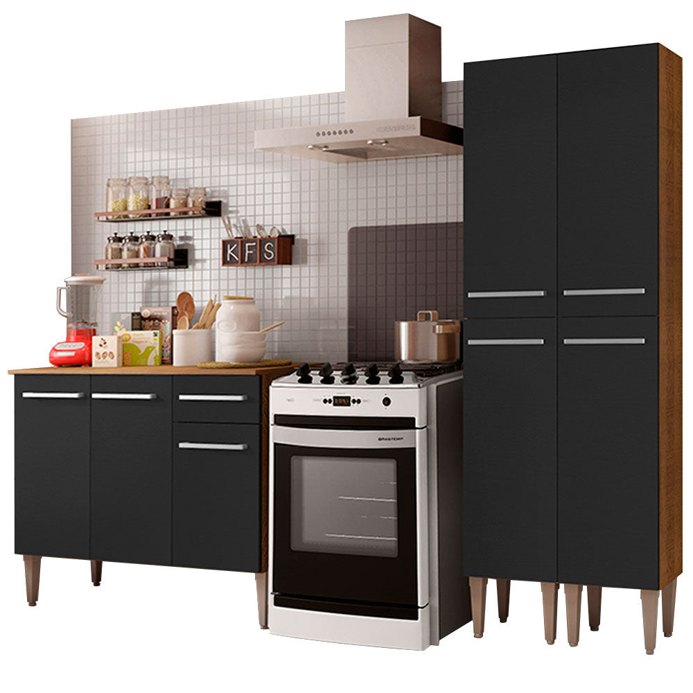Armário de Cozinha Compacta 169cm Rustic/Preto Emilly Front Madesa 02