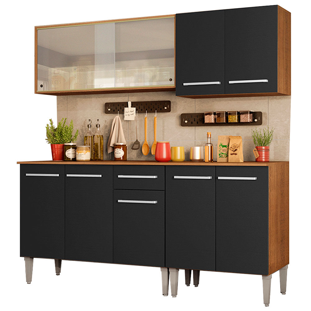 Armário de Cozinha Completa 169cm Rustic/Preto Emilly Box Madesa 03
