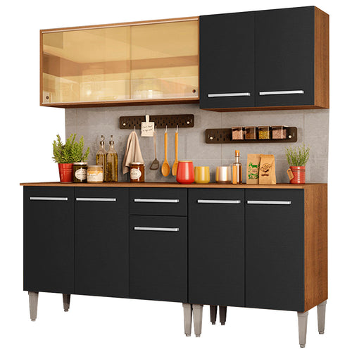 Armário de Cozinha Completa 169cm Rustic/Preto Emilly Drive Madesa 04
