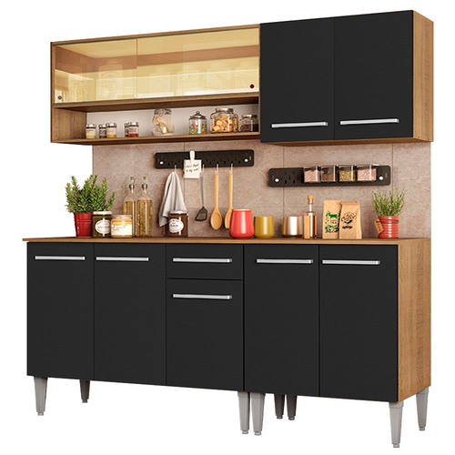 Armário de Cozinha Completa 169cm Rustic/Preto Emilly Dance Madesa 07