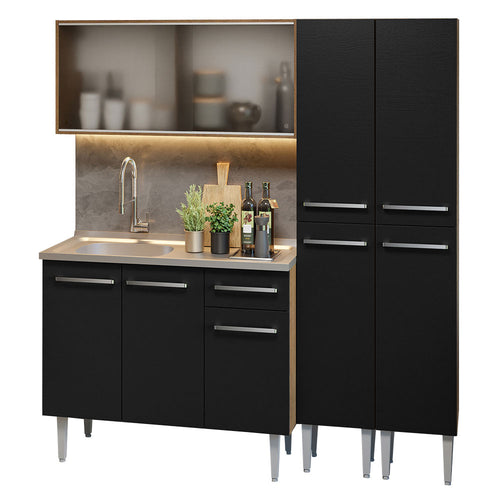 Armário de Cozinha Compacta 169cm com Pia Rustic/Preto Emilly Madesa 11