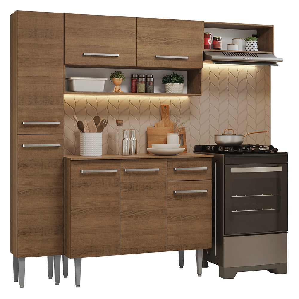 Armário de Cozinha Completa 197 cm Rustic Emilly Madesa 02