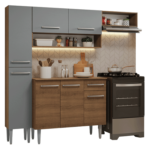 Armário de Cozinha Completa 197 cm Rustic/Cinza Emilly Madesa 02