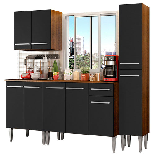 Armário de Cozinha Completa 201cm Rustic/Preto Emilly Sing Madesa 01