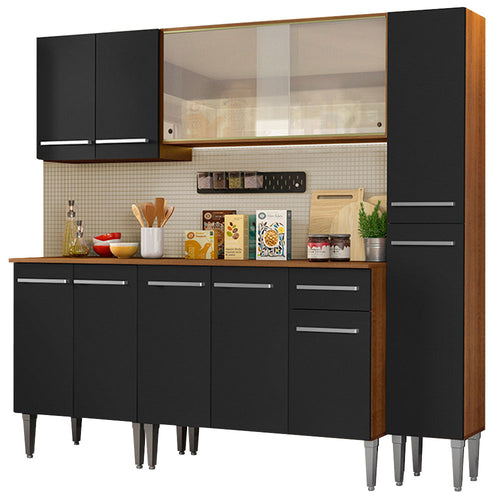 Armário de Cozinha Completa 201cm Rustic/Preto Emilly Fast Madesa 02
