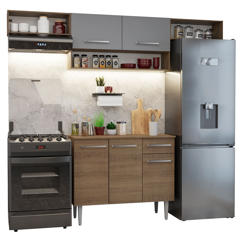 Armário de Cozinha Completa 225cm Rustic/Cinza Emilly Madesa 01