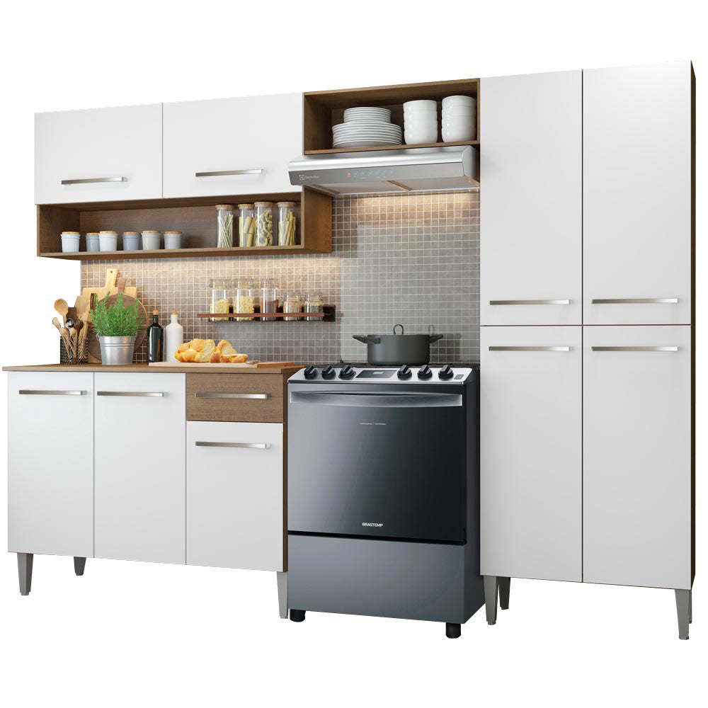 Armário de Cozinha Compacta 229cm Branco/Rustic Emilly Pop Madesa 02