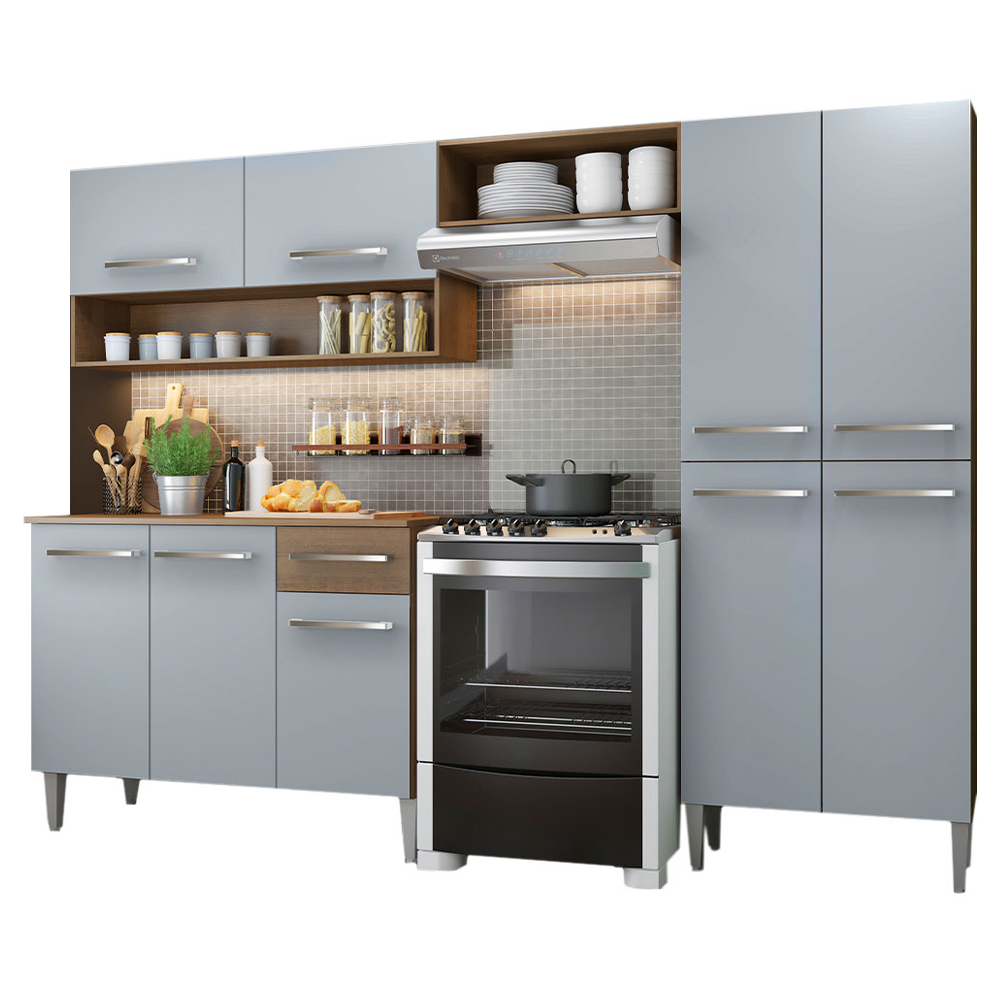 Armário de Cozinha Completa 229cm Rustic/Cinza Emilly Pop Madesa
