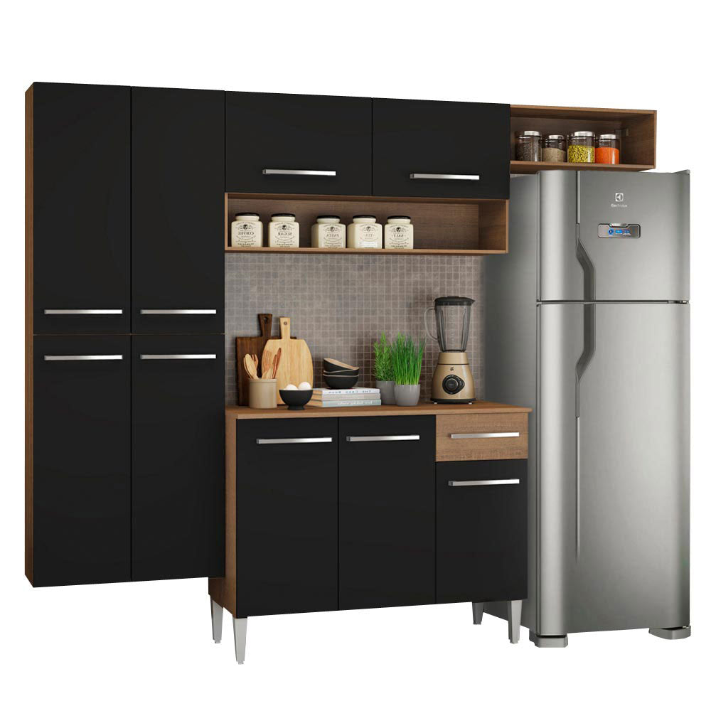 Armário de Cozinha Completa 229cm Rustic/Preto Emilly Fit Madesa 03