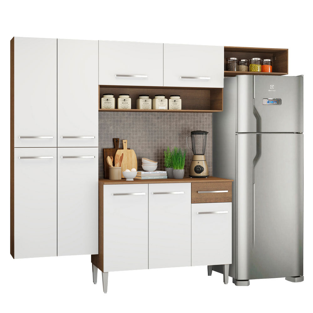 Armário de Cozinha Completa 229cm Rustic/Branco Emilly Fit Madesa 03