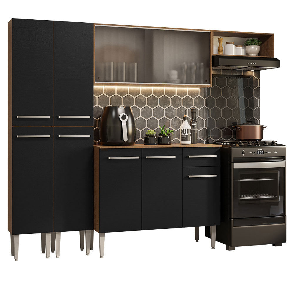 Armário de Cozinha Completa 229cm Rustic/Preto Emilly Madesa 08
