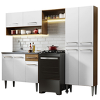 Armário de Cozinha Compacta 229cm com Pia Rustic/Branco Emilly Madesa 10