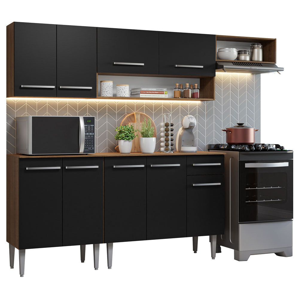 Armário de Cozinha Compacta 229cm Rustic/Preto Emilly Madesa 13