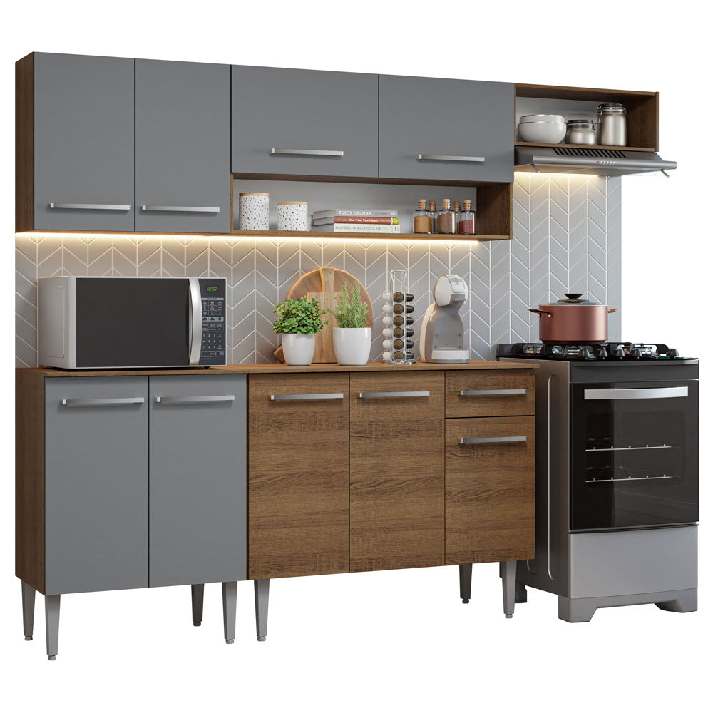 Armário de Cozinha Compacta 229cm Rustic/Cinza Emilly Madesa 13