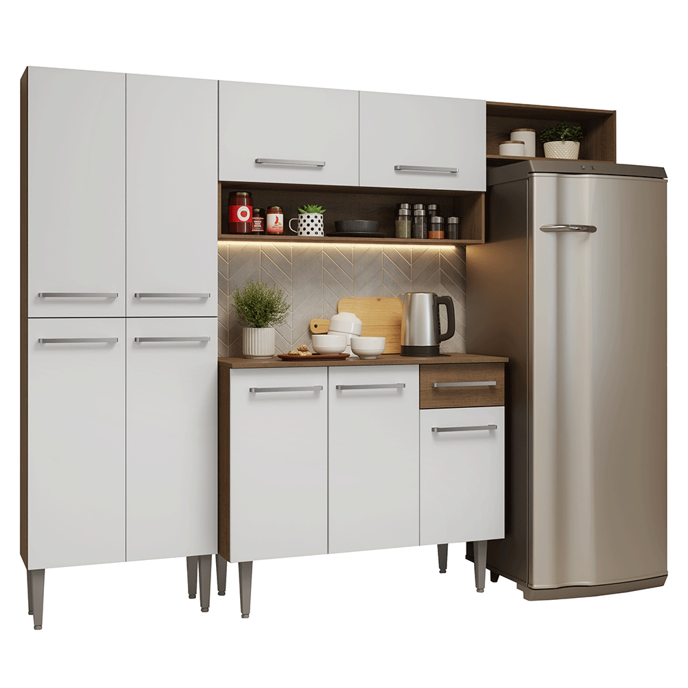 Armário de Cozinha Completa 229cm Rustic/Branco Emilly Madesa 016