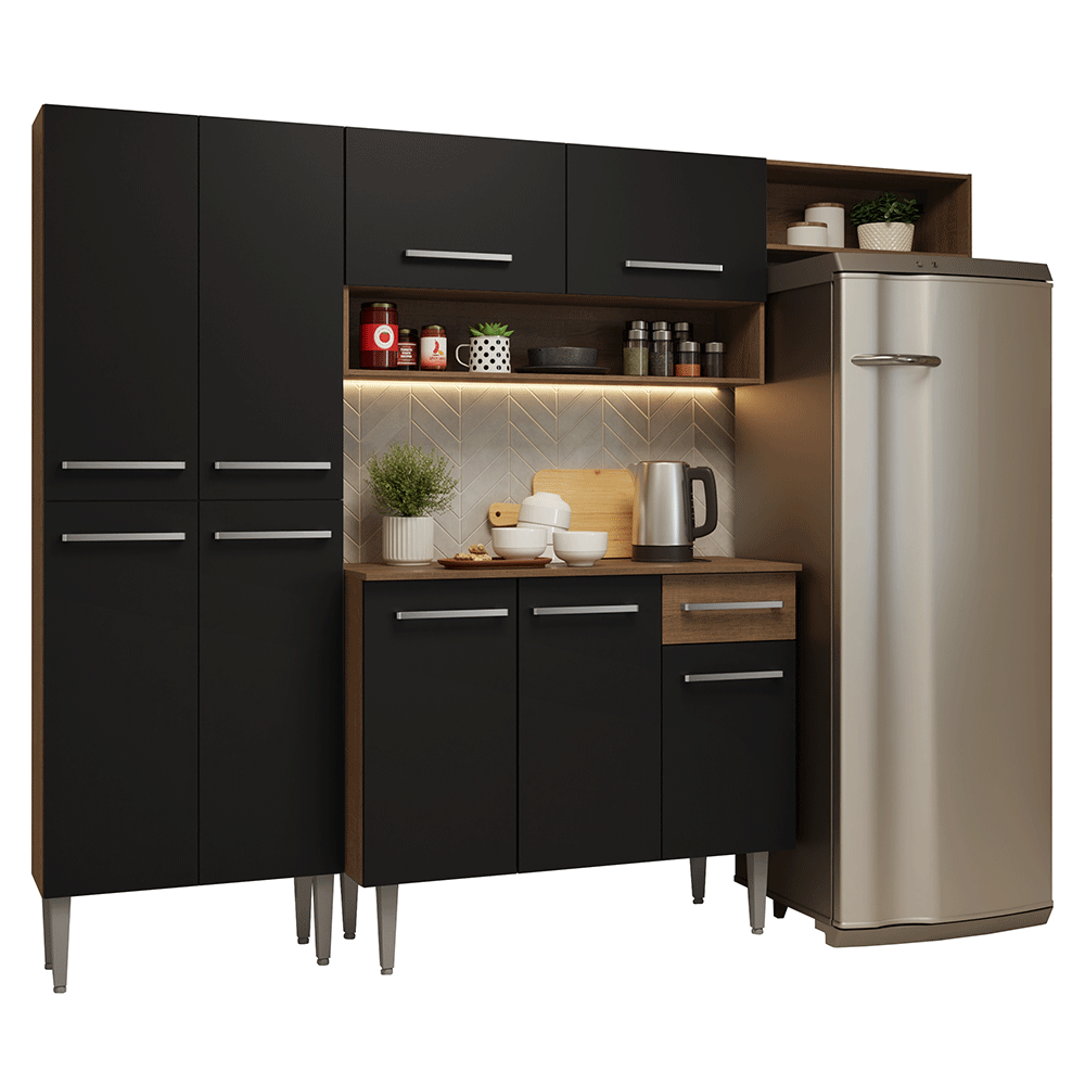Armário de Cozinha Completa 229cm Rustic/Preto Emilly Madesa 016