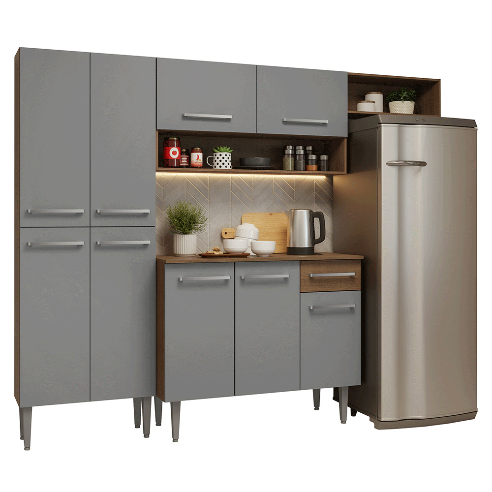 Armário de Cozinha Completa 229cm Rustic/Cinza Emilly Madesa 016
