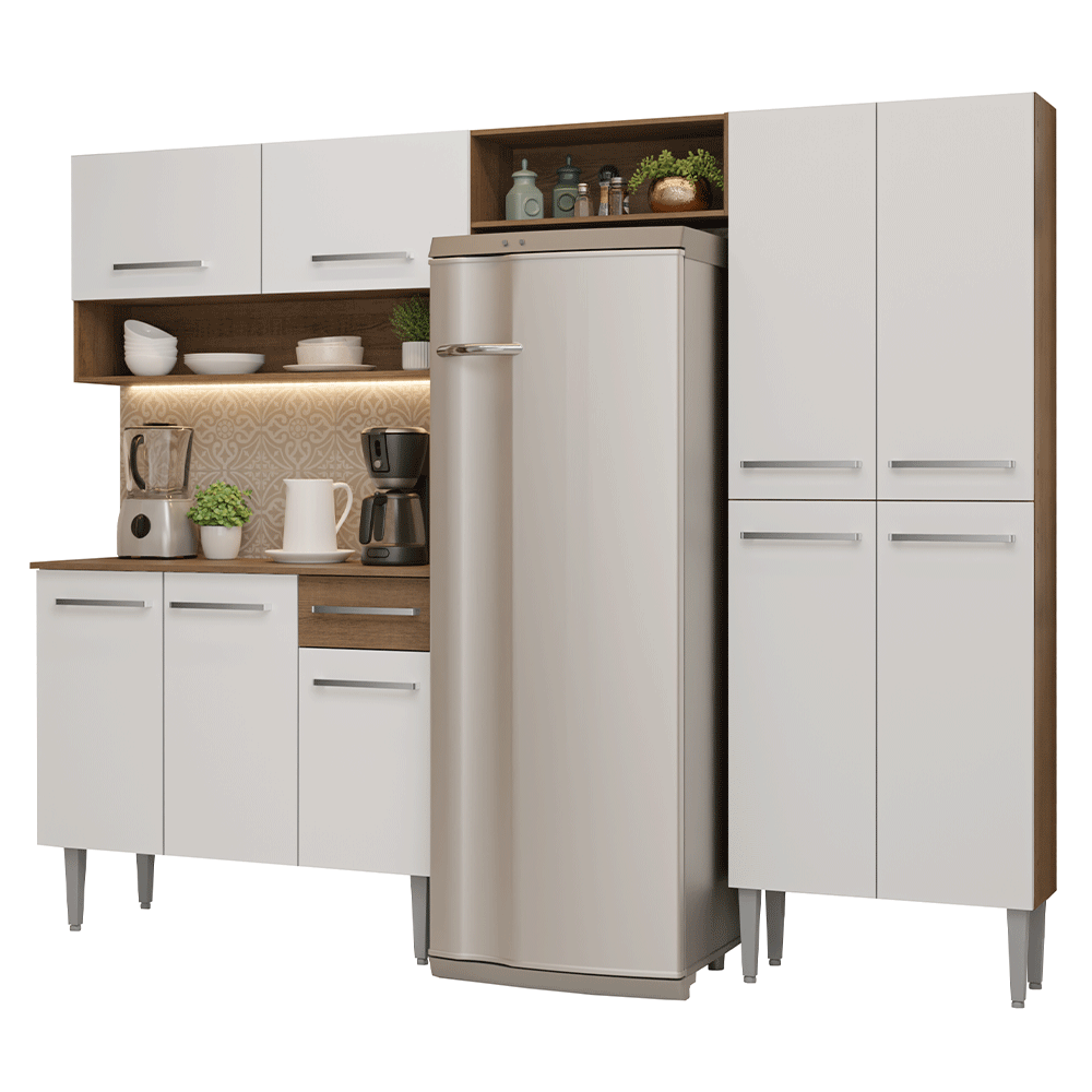 Armário de Cozinha Completa 229cm Rustic/Branco Emilly Madesa 017