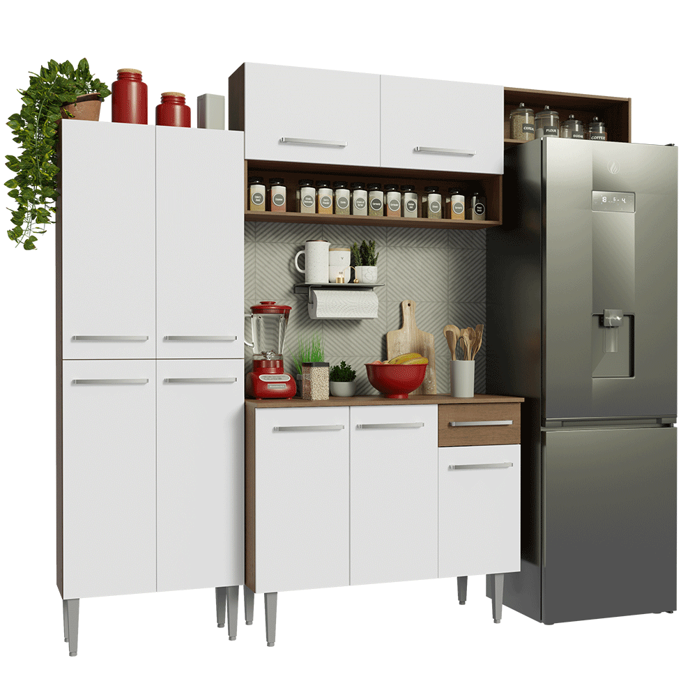 Armário de Cozinha Completa 229cm Rustic/Branco Emilly Madesa 18