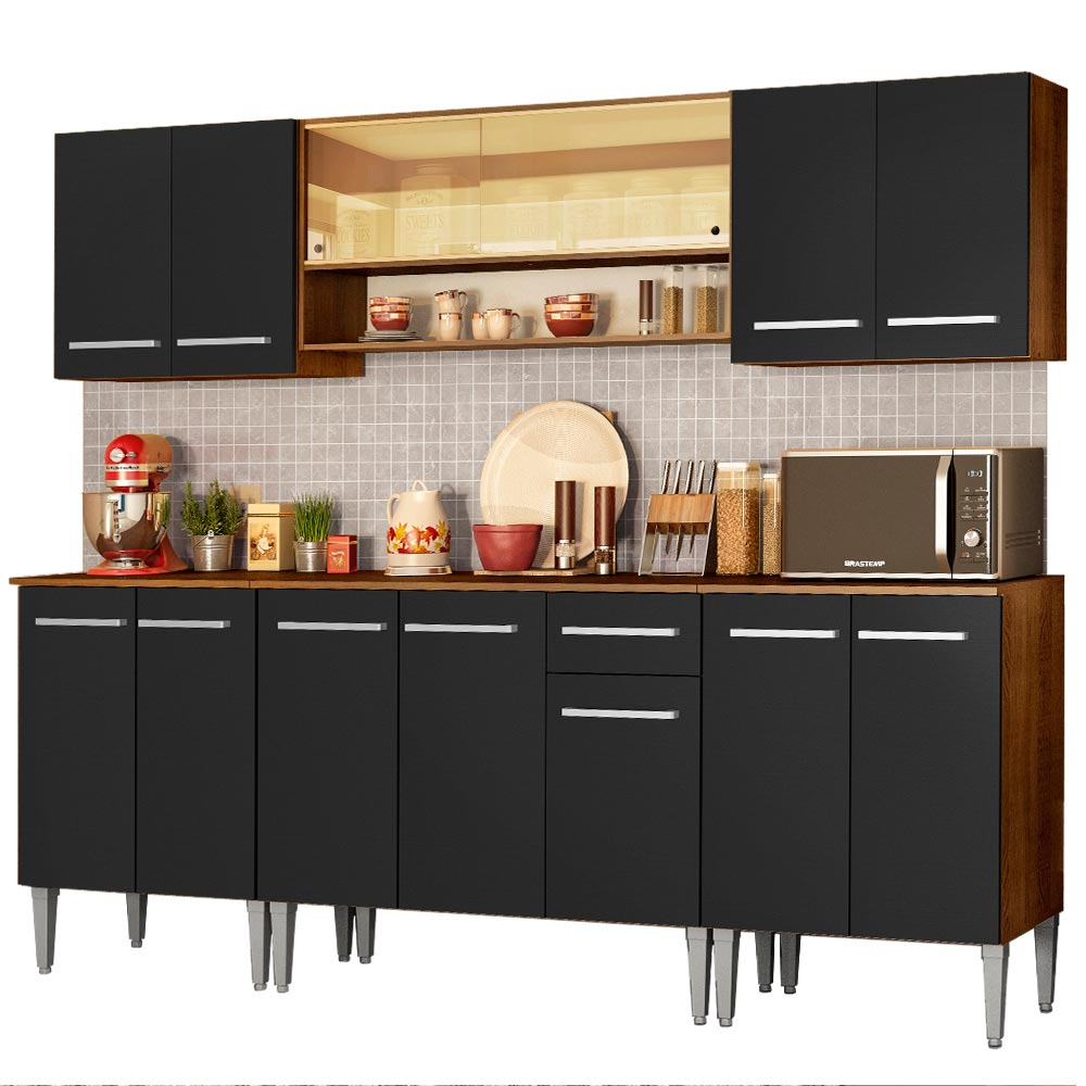 Armário de Cozinha Completa 233cm Rustic/Preto Emilly Smile Madesa 04