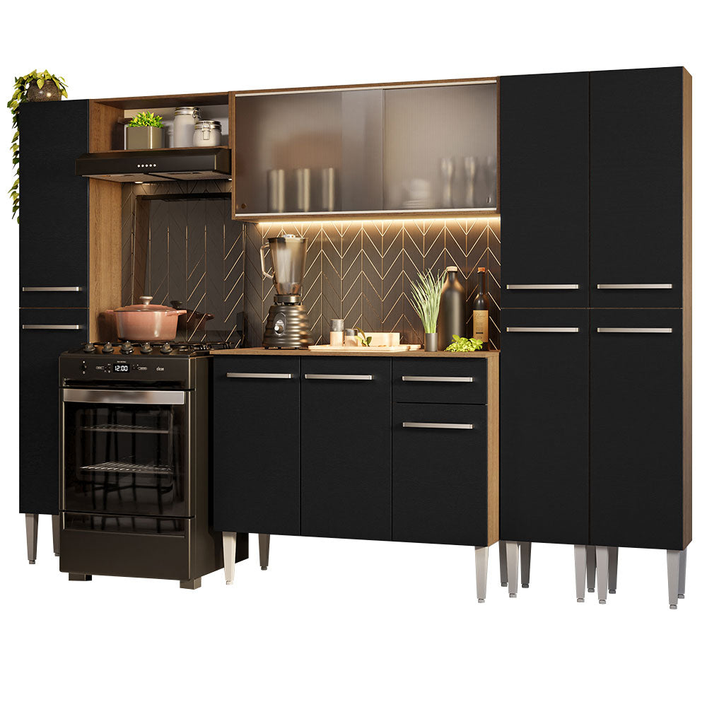 Armário de Cozinha Completa 261cm Rustic/Preto Emilly Madesa 06