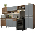 Armário de Cozinha Completa 293cm Rustic/Cinza/Rustic Emilly Madesa 01