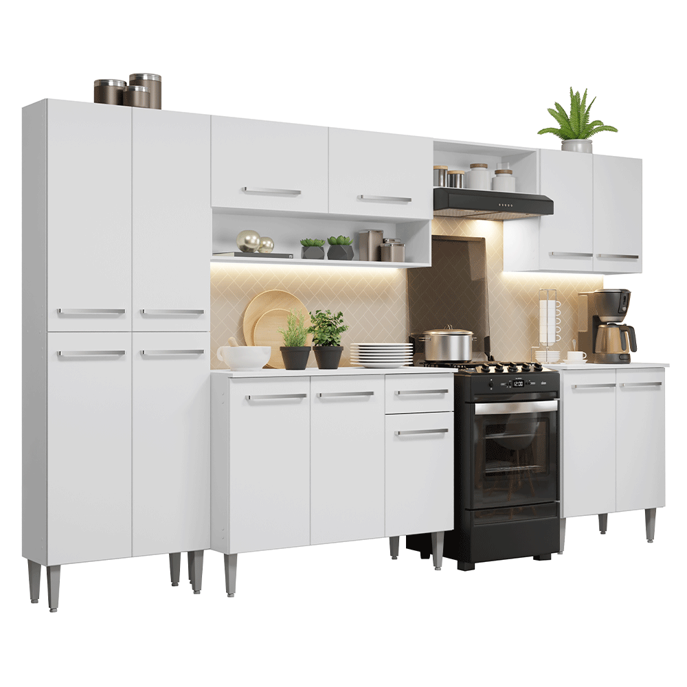 Armário de Cozinha Completa 293cm Branco Emilly Madesa 02