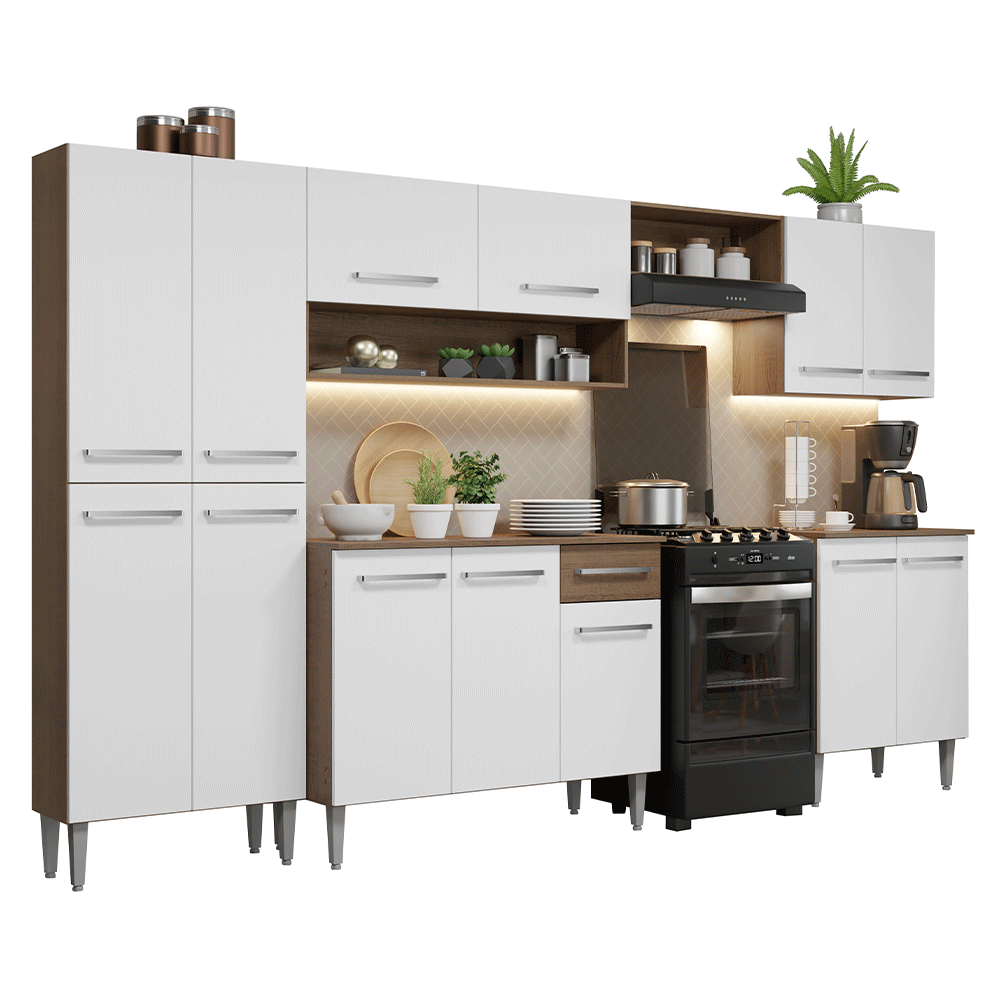 Armário de Cozinha Completa 293cm Rustic/Branco Emilly Madesa 02