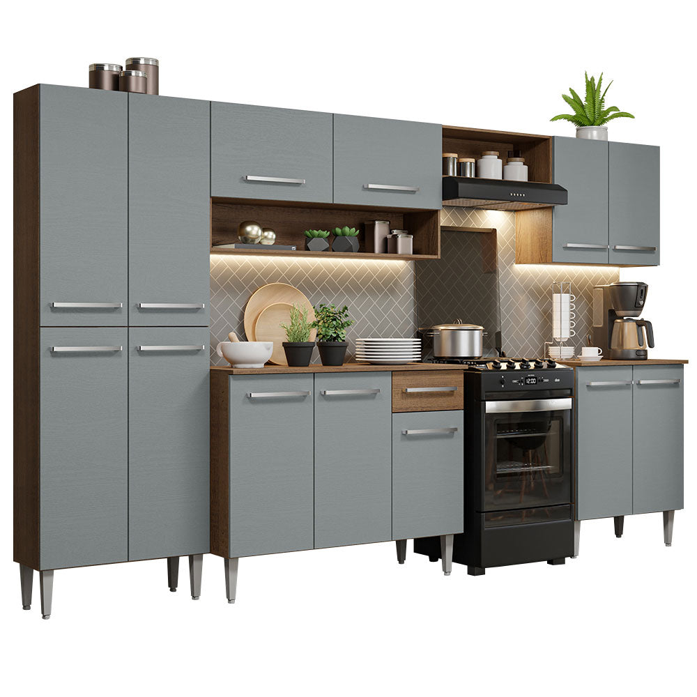 Armário de Cozinha Completa 293cm Rustic/Cinza Emilly Madesa 02