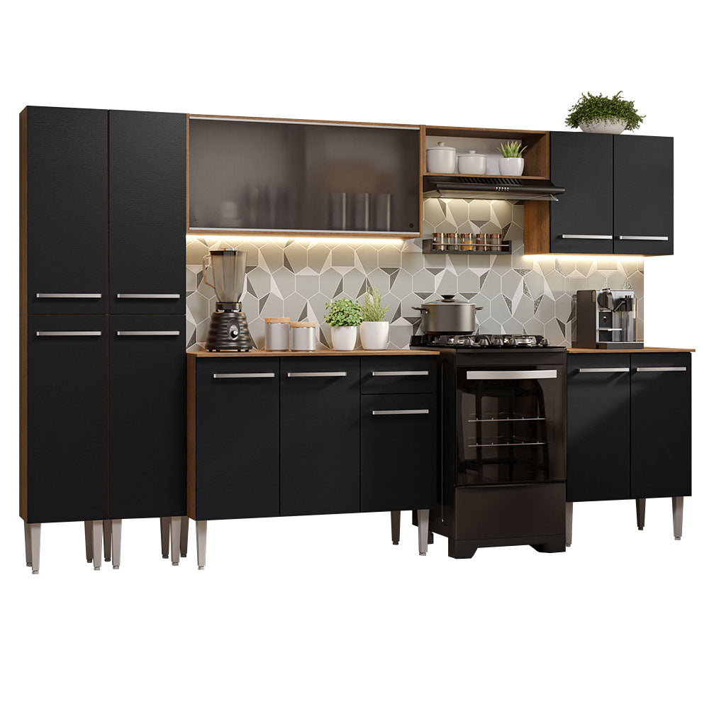 Armário de Cozinha Completa 293cm Rustic/Preto Emilly Madesa 04