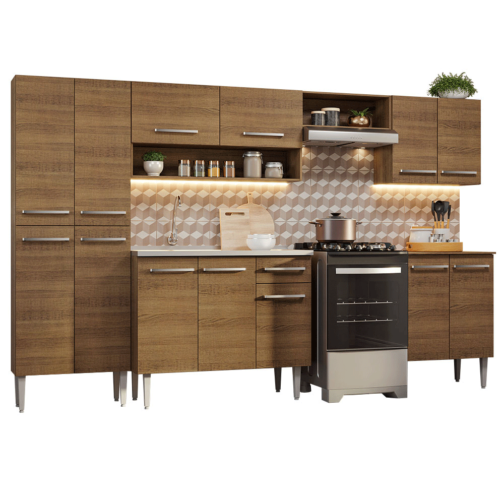 Armário de Cozinha Completa 293cm com Pia Rustic Emilly Madesa 08