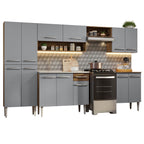 Armário de Cozinha Completa 293cm com Pia Rustic/Cinza Emilly Madesa 08