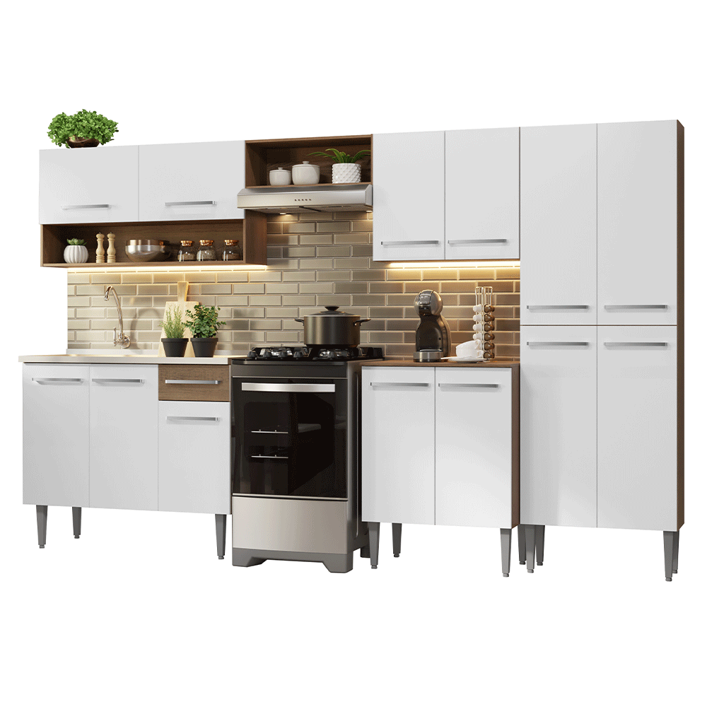 Armário de Cozinha Completa 293cm com Pia Rustic/Branco Emilly Madesa 09