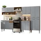 Armário de Cozinha Completa 293cm com Pia Rustic/Cinza Emilly Madesa 09