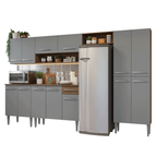 Armário de Cozinha Completa 293cm Rustic/Cinza Emilly Madesa 011
