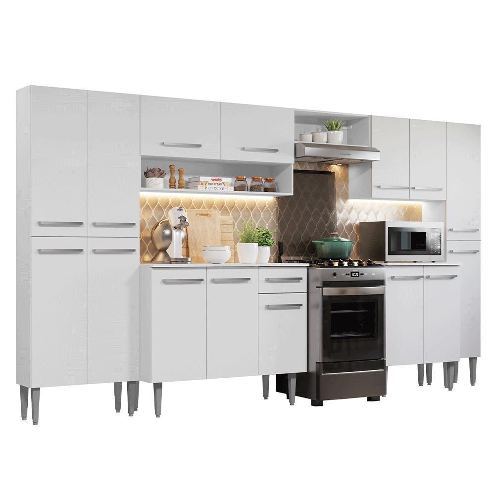Armário de Cozinha Completa 325cm Branco Emilly Madesa 01