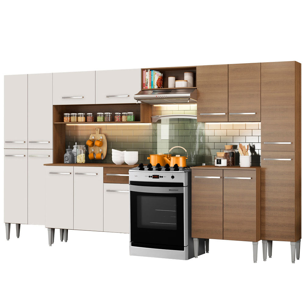 Armário de Cozinha Completa 325cm Rustic/Branco Emilly Joy Madesa 01