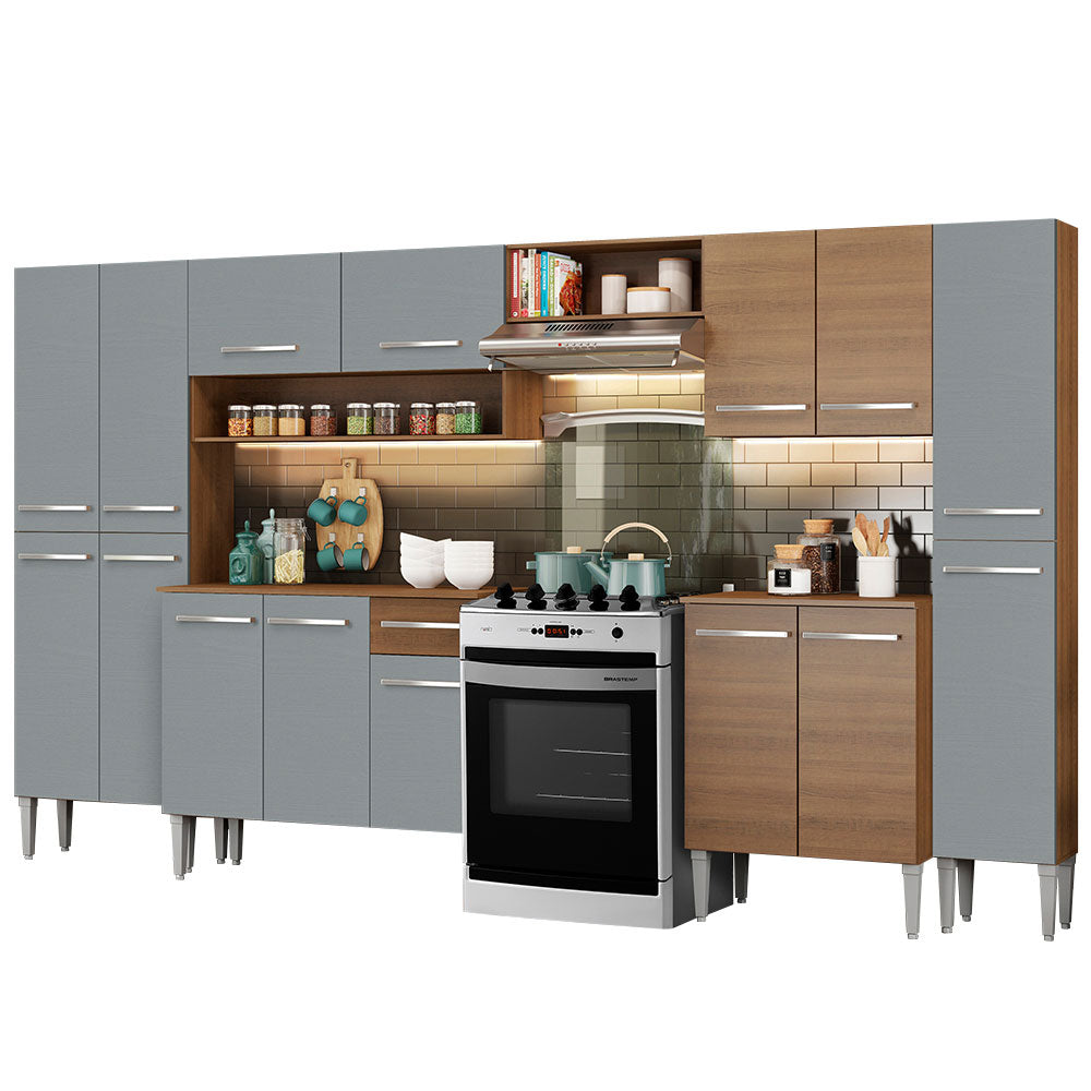 Armário de Cozinha Completa 325cm Rustic/Cinza Emilly Joy Madesa