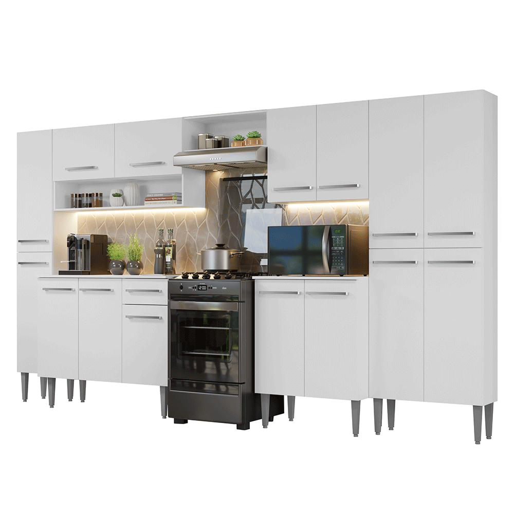 Armário de Cozinha Completa 325cm Branco Emilly Madesa 02