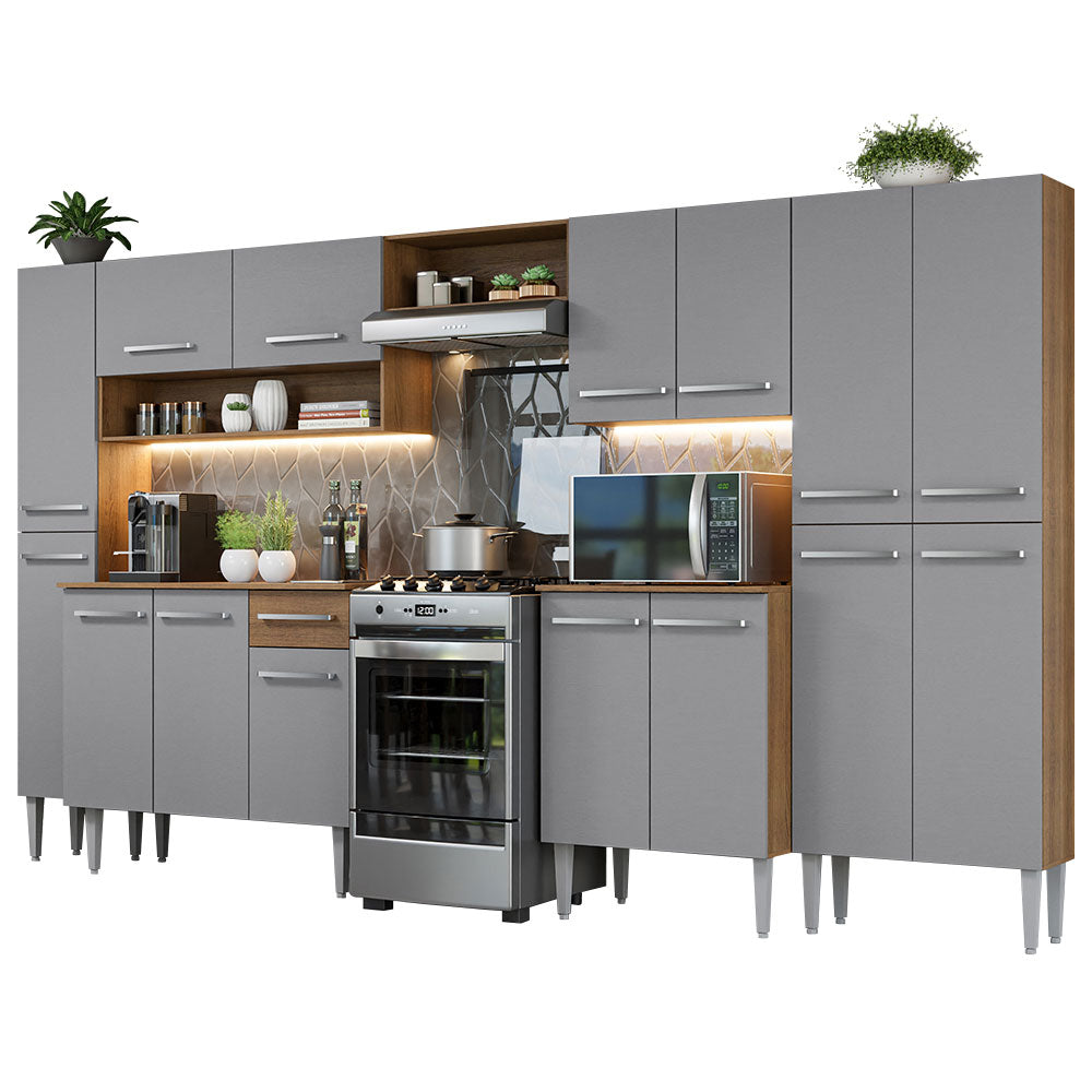 Armário de Cozinha Completa 325cm Cinza/Rustic Emilly Madesa 02